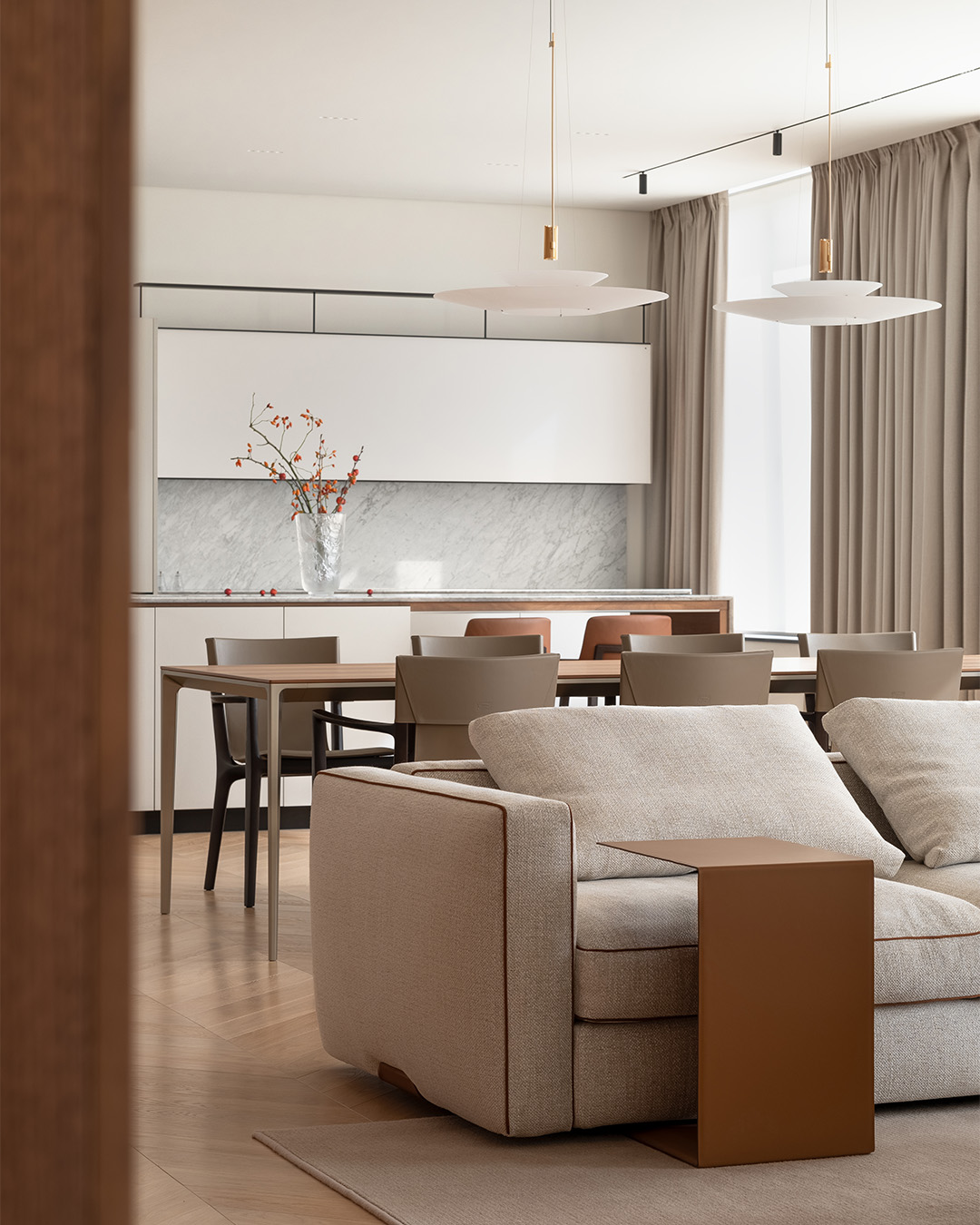 Sustainable design stylish apartment featuring Valcucine luxury kitchen